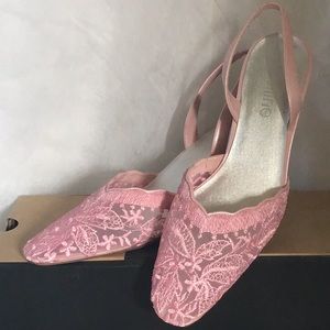 Pink Crochet-Lace detailed Heels. Size 8.5.